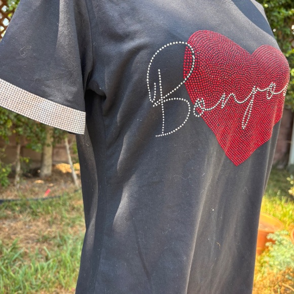 Bonjour S Black Heart Rhinestone Tee Small  Parisian Girly Coquette - Picture 5 of 6